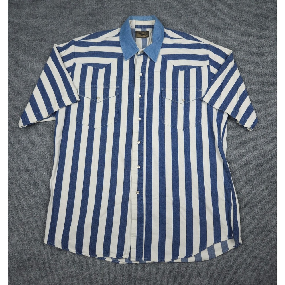 ROPER Brushopper Pearl Snap Shirt Men's Large Striped Heavy Thick Western